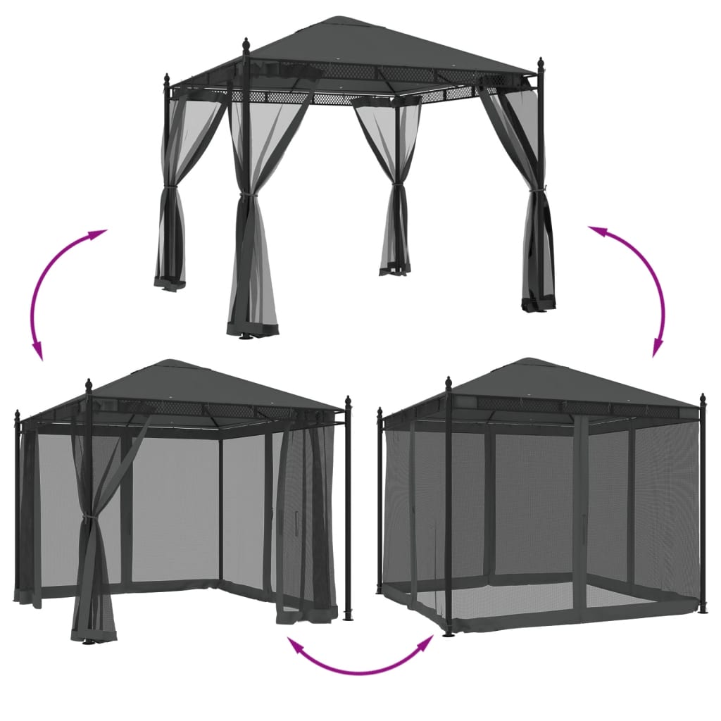 pavillon 2,93x2,93 m mesh-vægge stål antracitgrå