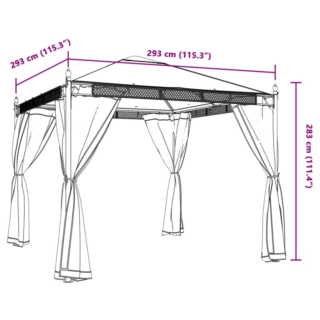 pavillon 2,93x2,93 m mesh-vægge stål antracitgrå