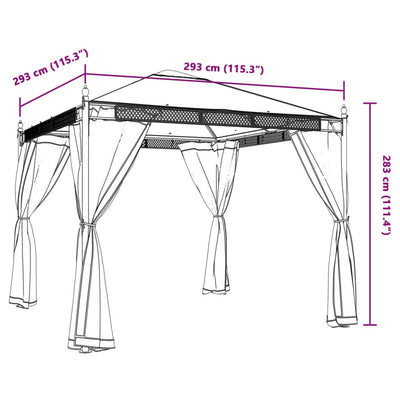 pavillon 2,93x2,93 m mesh-vægge stål antracitgrå