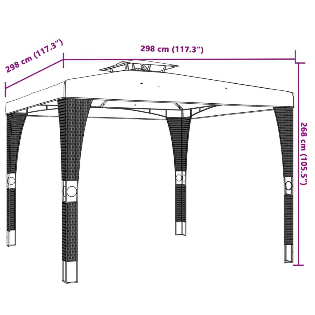 pavillon med dobbelt tag 2,98x2,98 m stål cremefarvet