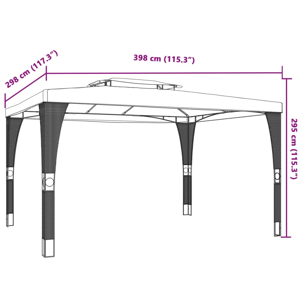 pavillon med dobbelt tag 3,98x2,98 m stål cremefarvet