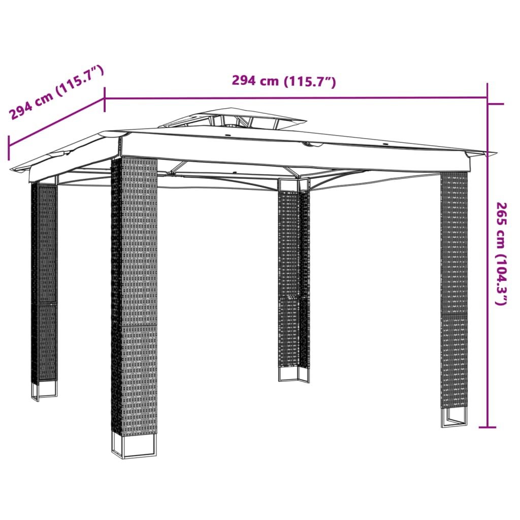 pavillon med dobbelt tag 2,94x2,94 m stål cremefarvet