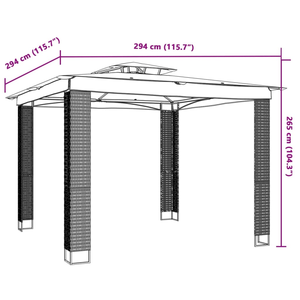 pavillon med dobbelt tag 2,94x2,94 m stål antracitgrå