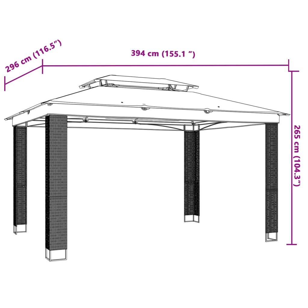 pavillon med dobbelt tag 3,94x2,96 m stål cremefarvet