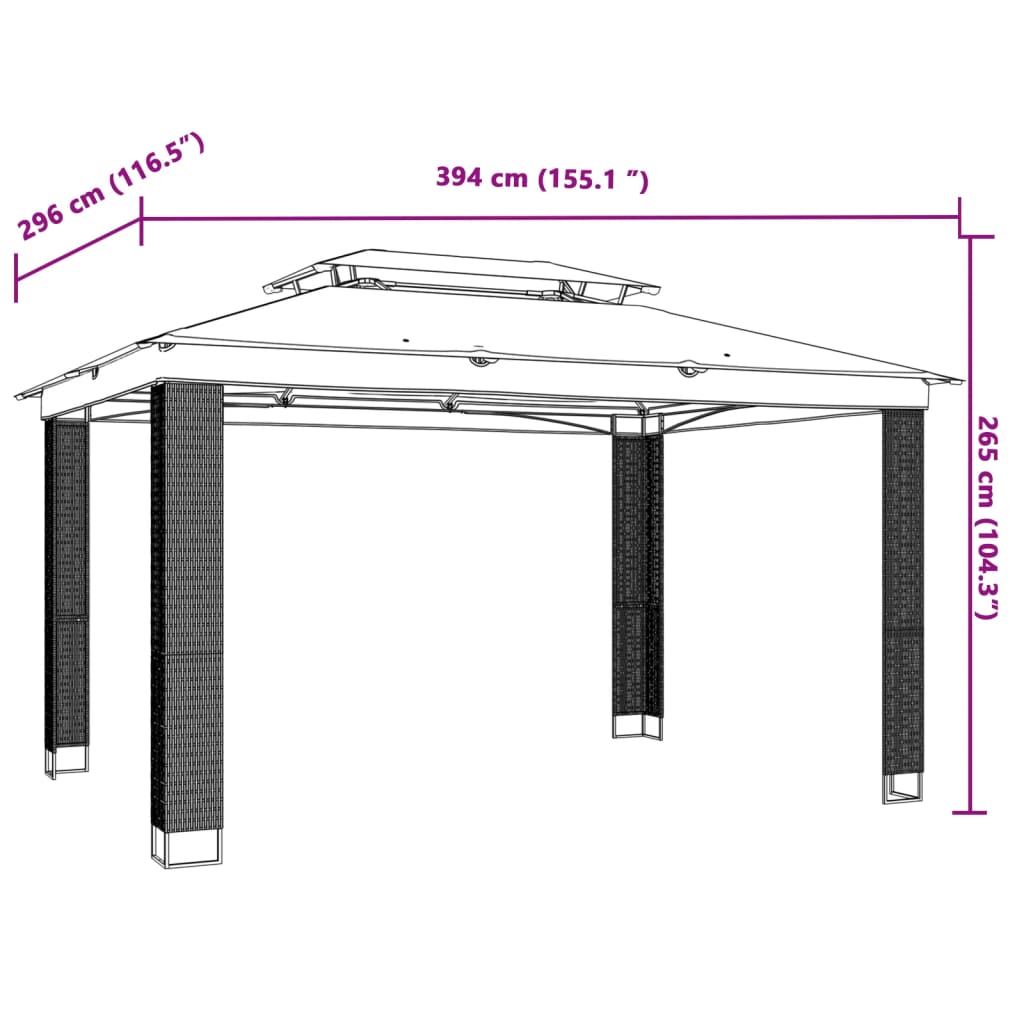 pavillon med dobbelt tag 3,94x2,96 m stål antracitgrå