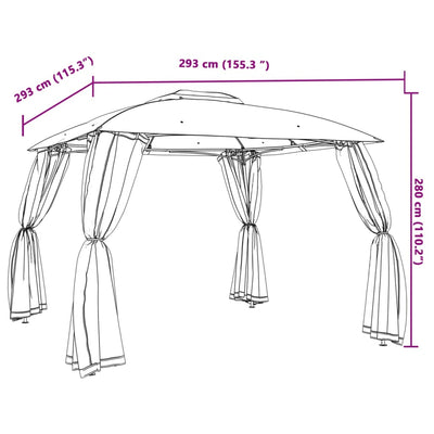 pavillon 2,93x2,93 m dobbelt tag + meshvægge stål antracitgrå