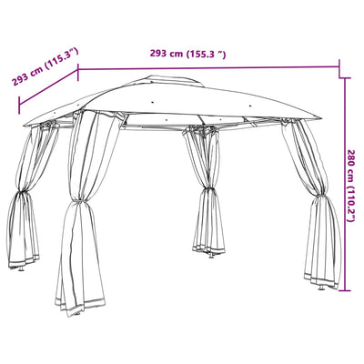 pavillon 2,93x2,93 m dobbelt tag + meshvægge stål gråbrun