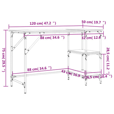 skrivebord 120x50x75 cm metal og konstrueret træ sort