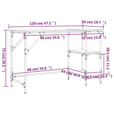 skrivebord 120x50x75 cm metal og konstrueret træ egetræsfarvet