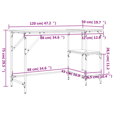 skrivebord 120x50x75 cm metal og konstrueret træ grå sonoma-eg