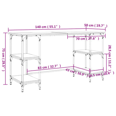 skrivebord 140x50x75 cm metal og konstrueret træ sort