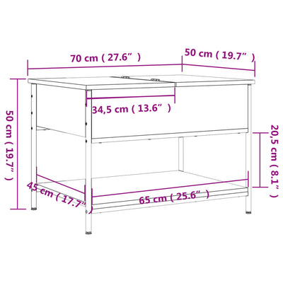 sofabord 70x50x50 cm konstrueret træ og metal grå sonoma-eg