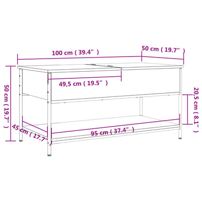 sofabord 100x50x50 cm konstrueret træ og metal sort