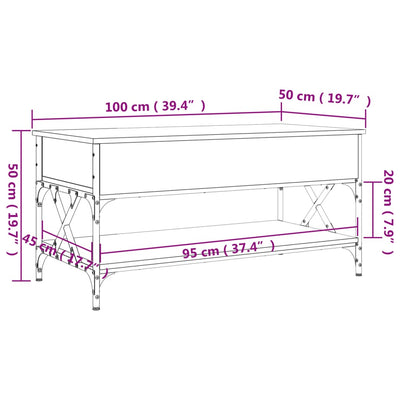 sofabord 100x50x50 cm konstrueret træ og metal brunt eg