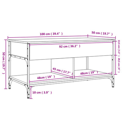 sofabord 100x50x50 cm konstrueret træ og metal grå sonoma-eg