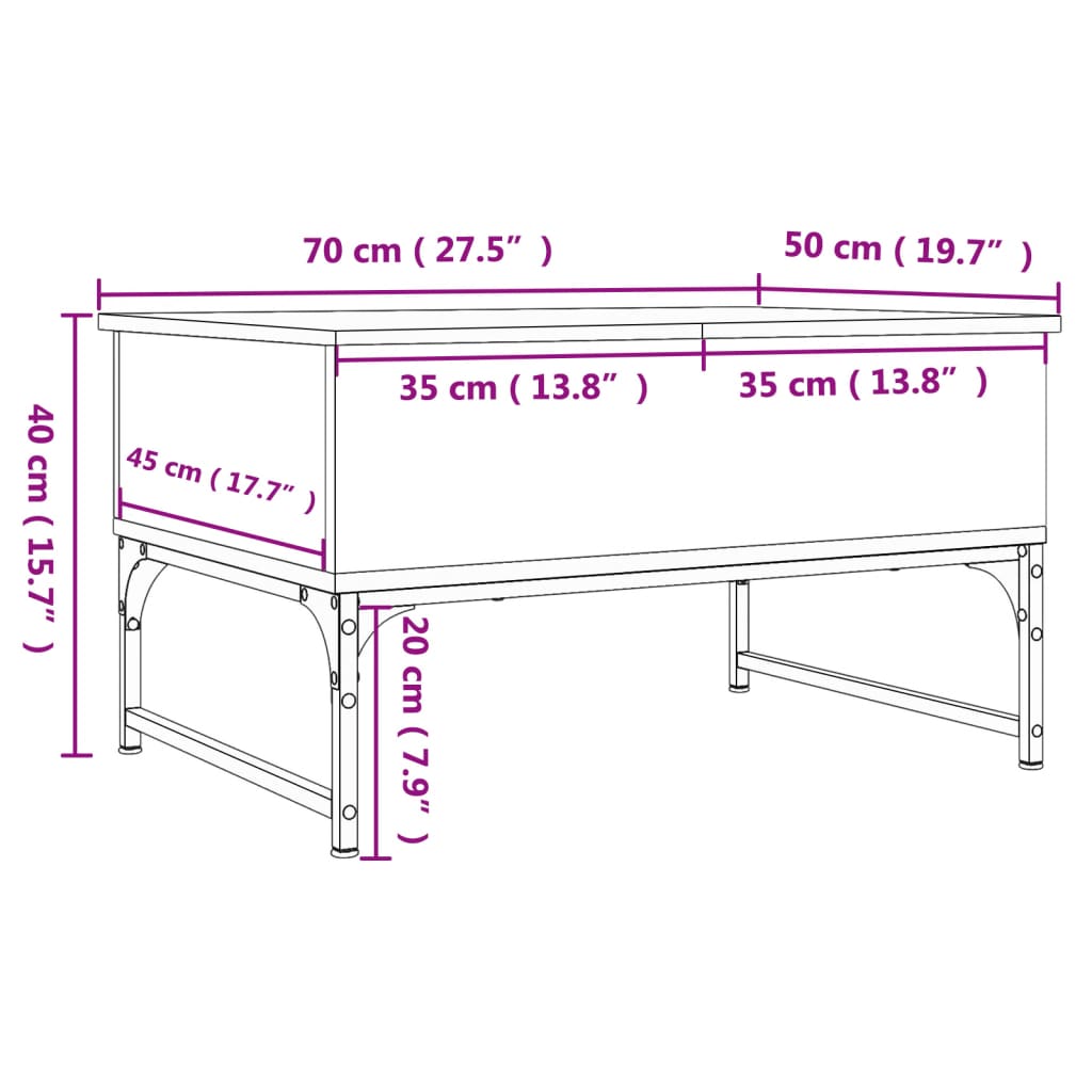 sofabord 70x50x40 cm konstrueret træ sort