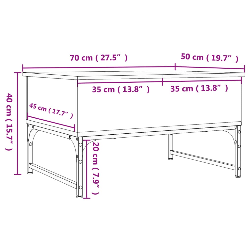 sofabord 70x50x40 cm konstrueret træ og metal grå sonoma-eg