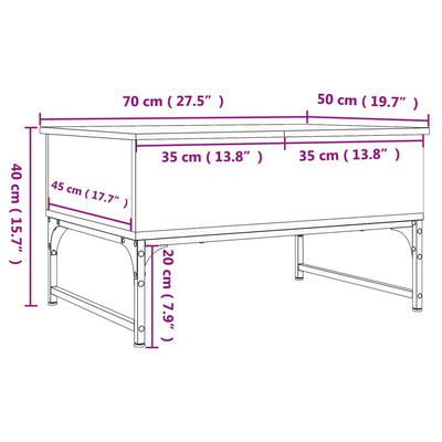 sofabord 70x50x40 cm konstrueret træ og metal grå sonoma-eg