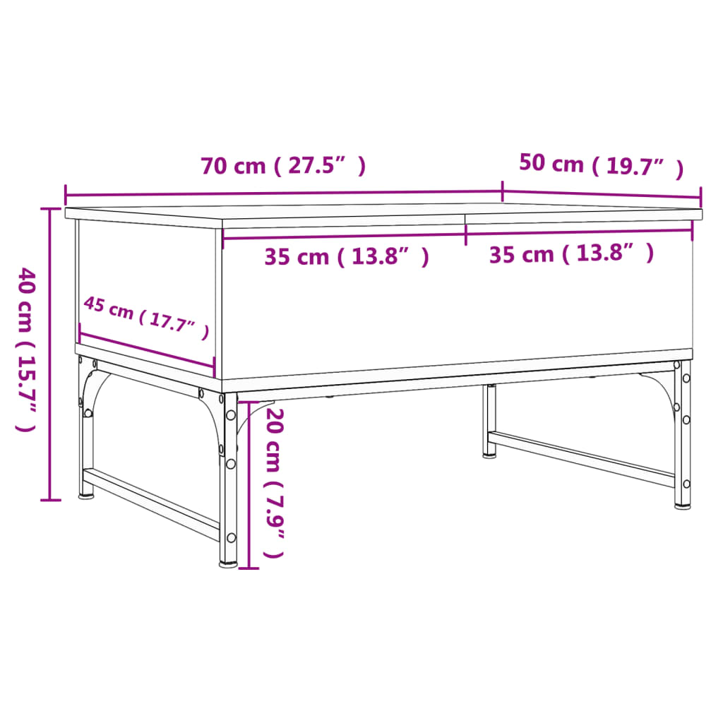 sofabord 70x50x40 cm konstrueret træ og metal brunt eg