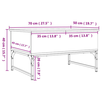 sofabord 70x50x40 cm konstrueret træ og metal brunt eg