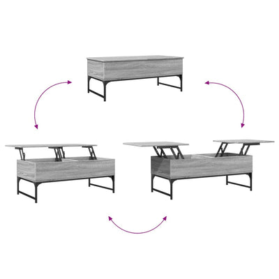 sofabord 100x50x40 cm konstrueret træ og metal grå sonoma-eg