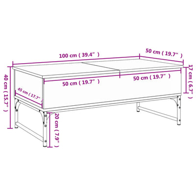 sofabord 100x50x40 cm konstrueret træ og metal brunt eg