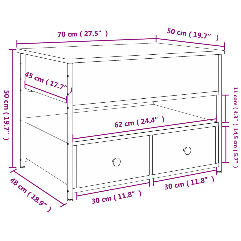 sofabord 70x50x50 cm konstrueret træ sort