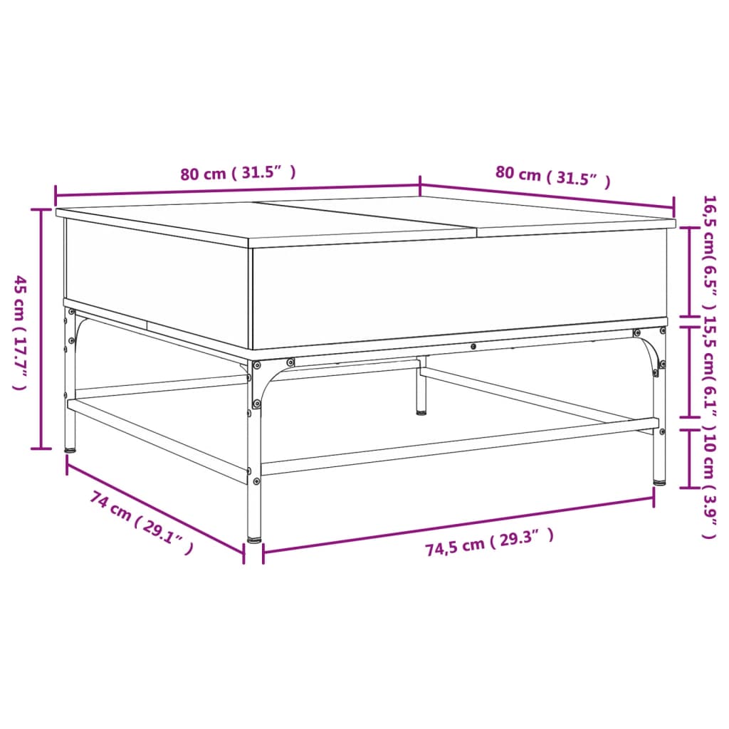 sofabord 80x80x45 cm konstrueret træ og metal sort