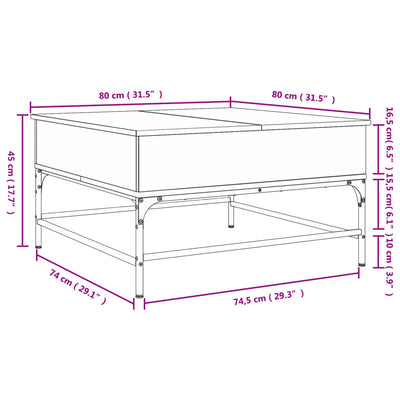 sofabord 80x80x45 cm konstrueret træ og metal røget egetræ