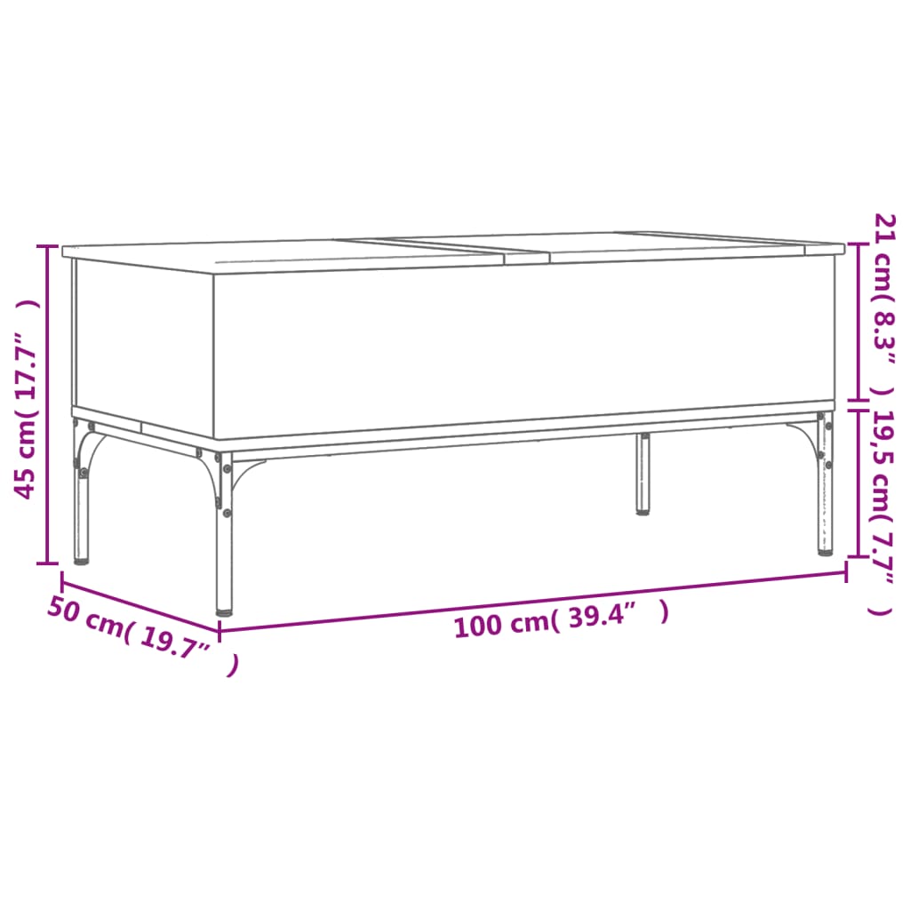 sofabord 100x50x45 cm konstrueret træ og metal sort