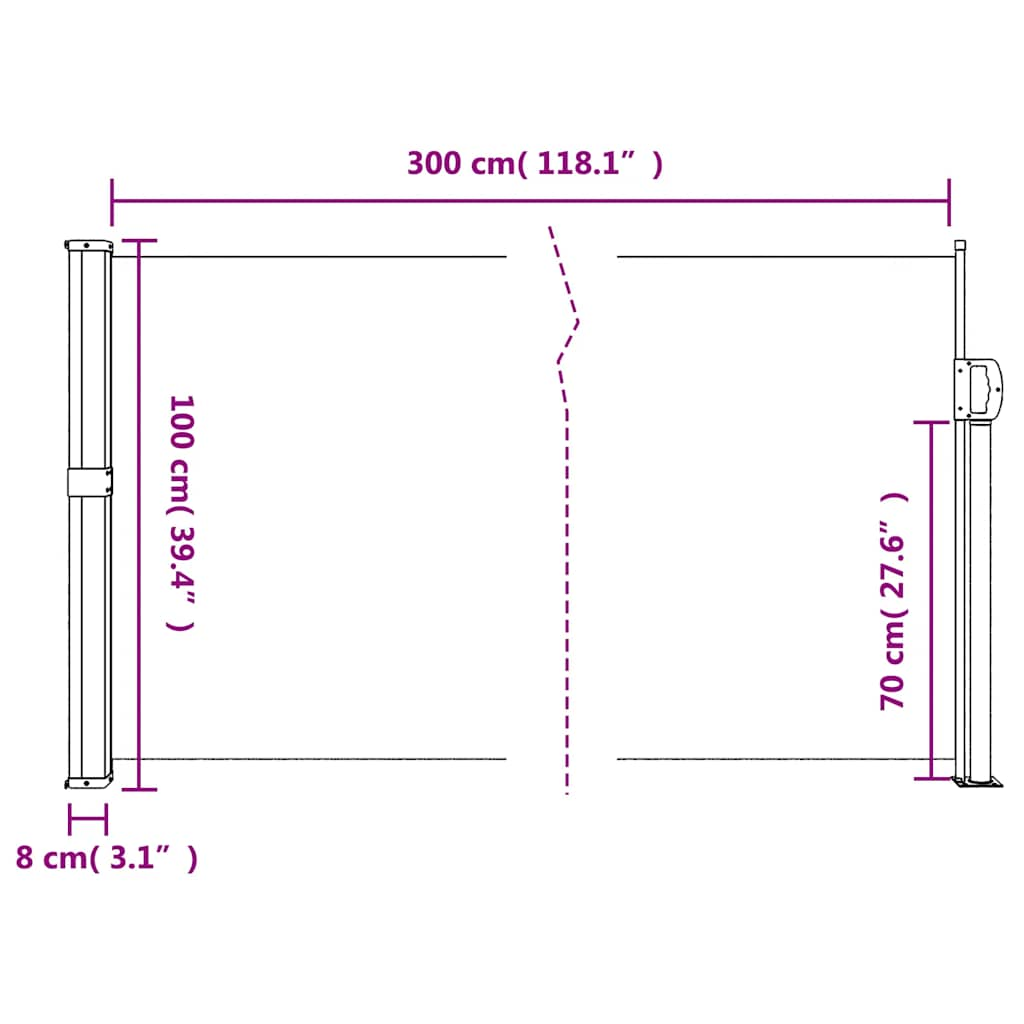 sidemarkise 100x300 cm sammenrullelig sort