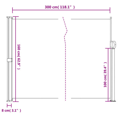 sidemarkise 160x300 cm sammenrullelig sort