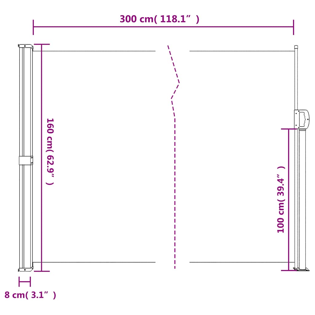 sammenrullelig sidemarkise 160x300 cm beige