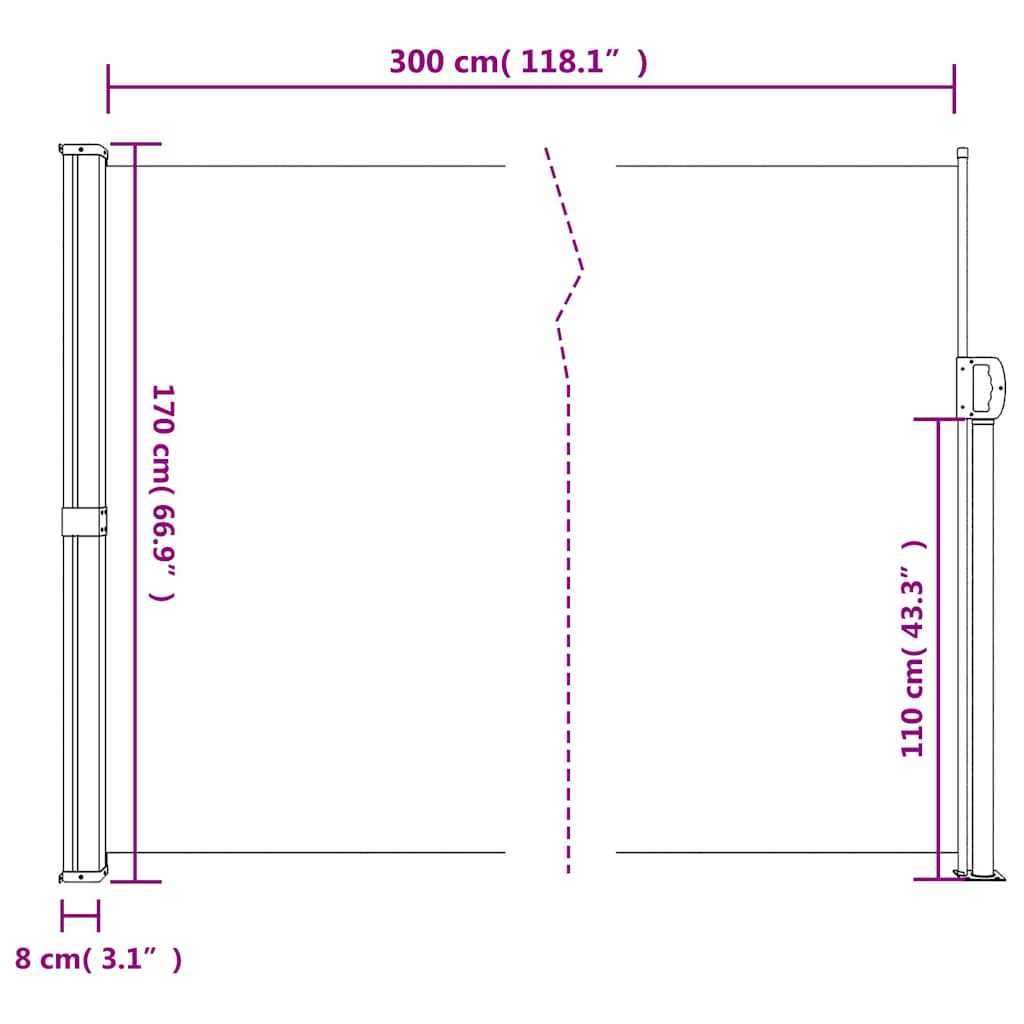 sammenrullelig sidemarkise 170x300 cm hvid