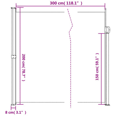 sidemarkise 200x300 cm sammenrullelig sort