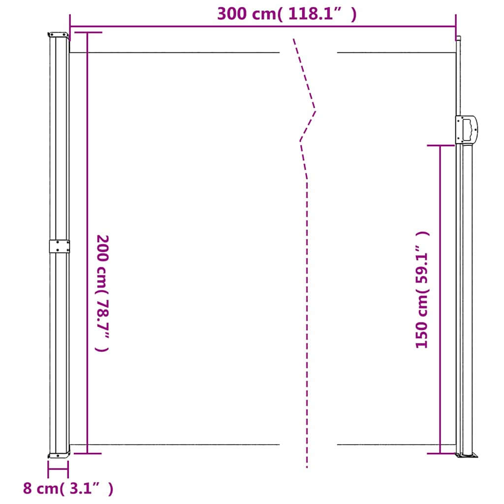 sidemarkise 200x300 cm sammenrullelig cremefarvet