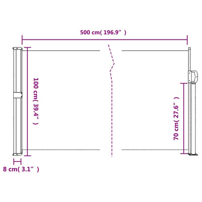 sidemarkise 100x500 cm sammenrullelig sort