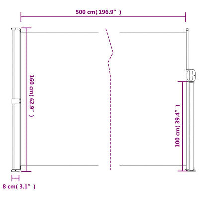 sidemarkise 160x500 cm sammenrullelig sort