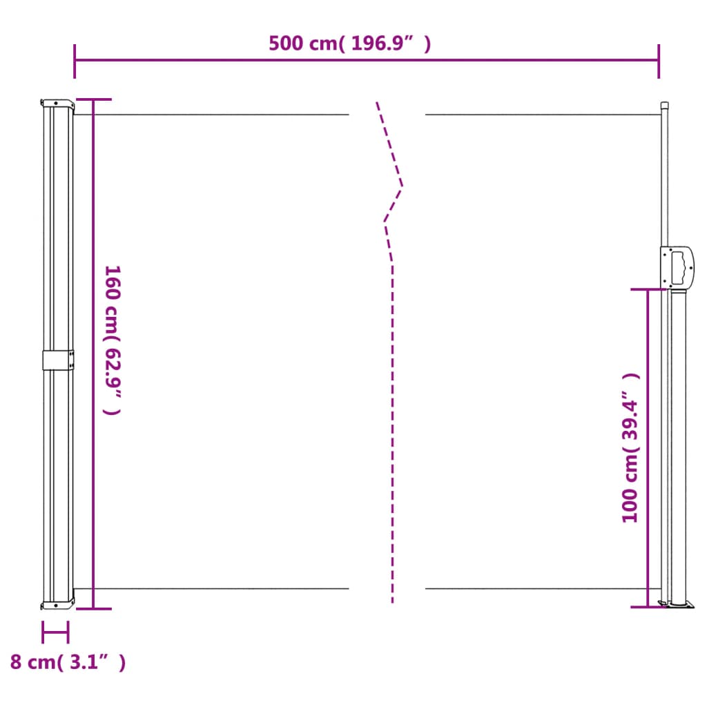 sidemarkise 160x500 cm sammenrullelig cremefarvet