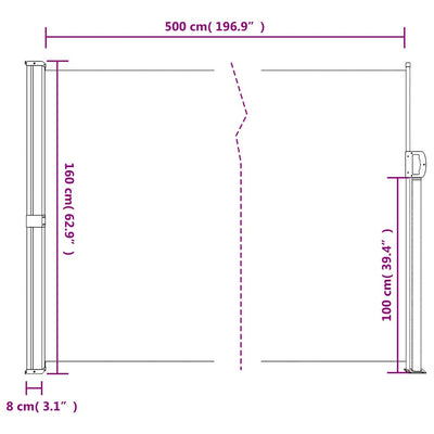 sidemarkise 160x500 cm sammenrullelig antracitgrå