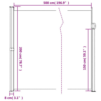 sidemarkise 200x500 cm sammenrullelig blå