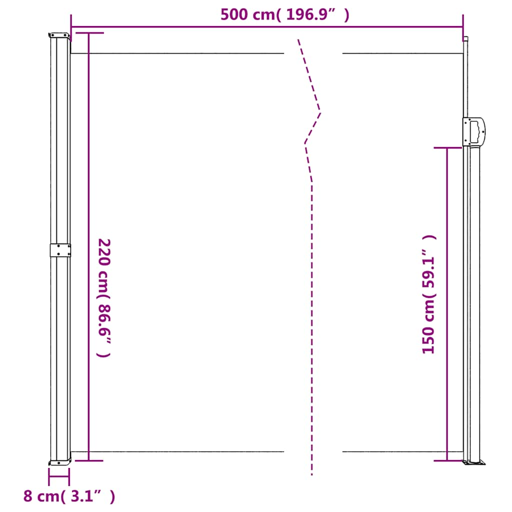 sidemarkise 220x500 cm sammenrullelig antracitgrå