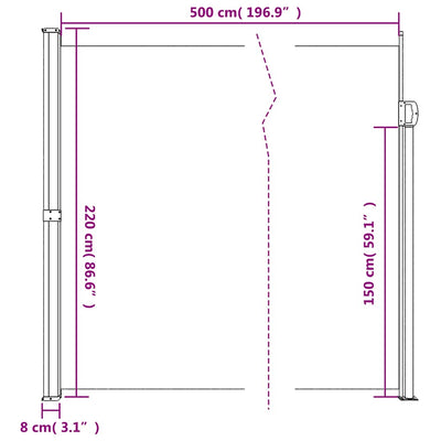 sidemarkise 220x500 cm sammenrullelig antracitgrå