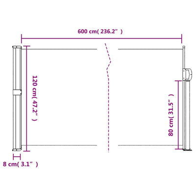 sammenrullelig sidemarkise 120 x 600 cm sort