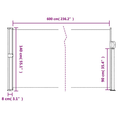 sammenrullelig sidemarkise 140x600 cm sort