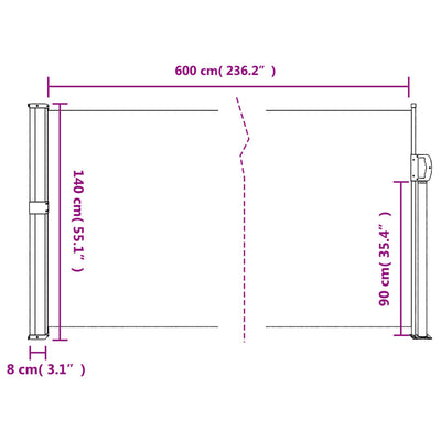 sammenrullelig sidemarkise 140x600 cm cremefarvet