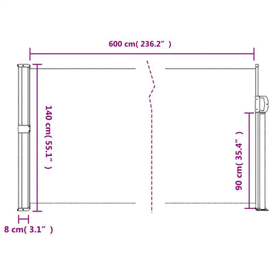 sammenrullelig sidemarkise 140x600 cm gråbrun