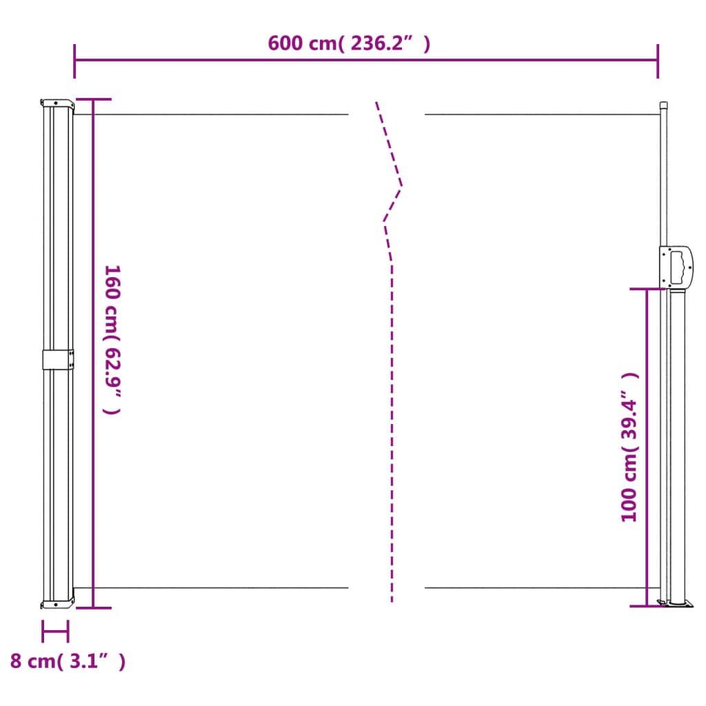 sammenrullelig sidemarkise 160 x 600 cm blå