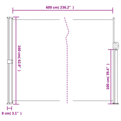 sammenrullelig sidemarkise 160 x 600 cm rød