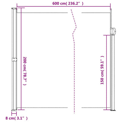 sammenrullelig sidemarkise 200x600 cm sort